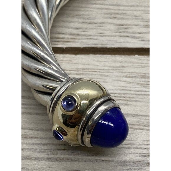 David Yurman Renaissance Lapis Lazuli Lolite Cuff Bracelet 6.25" Silver 14k - Picture 10 of 11